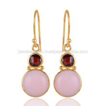 Pink Opal & Garnet Handmade 925 Silver 18K Yellow Vermeil Earrings at best Price